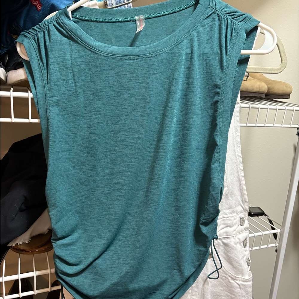 Free People Green Ruched Sleeveless Muscle Tee